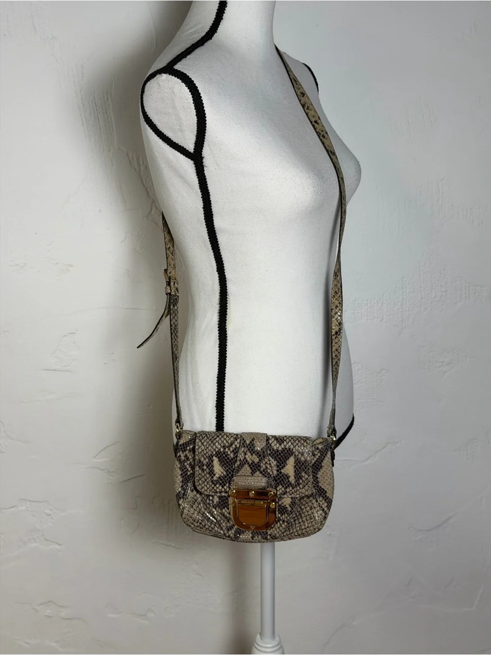 Michael Kors Snake-Print Crossbody in Beige and Brown with Gold Hardware Classy